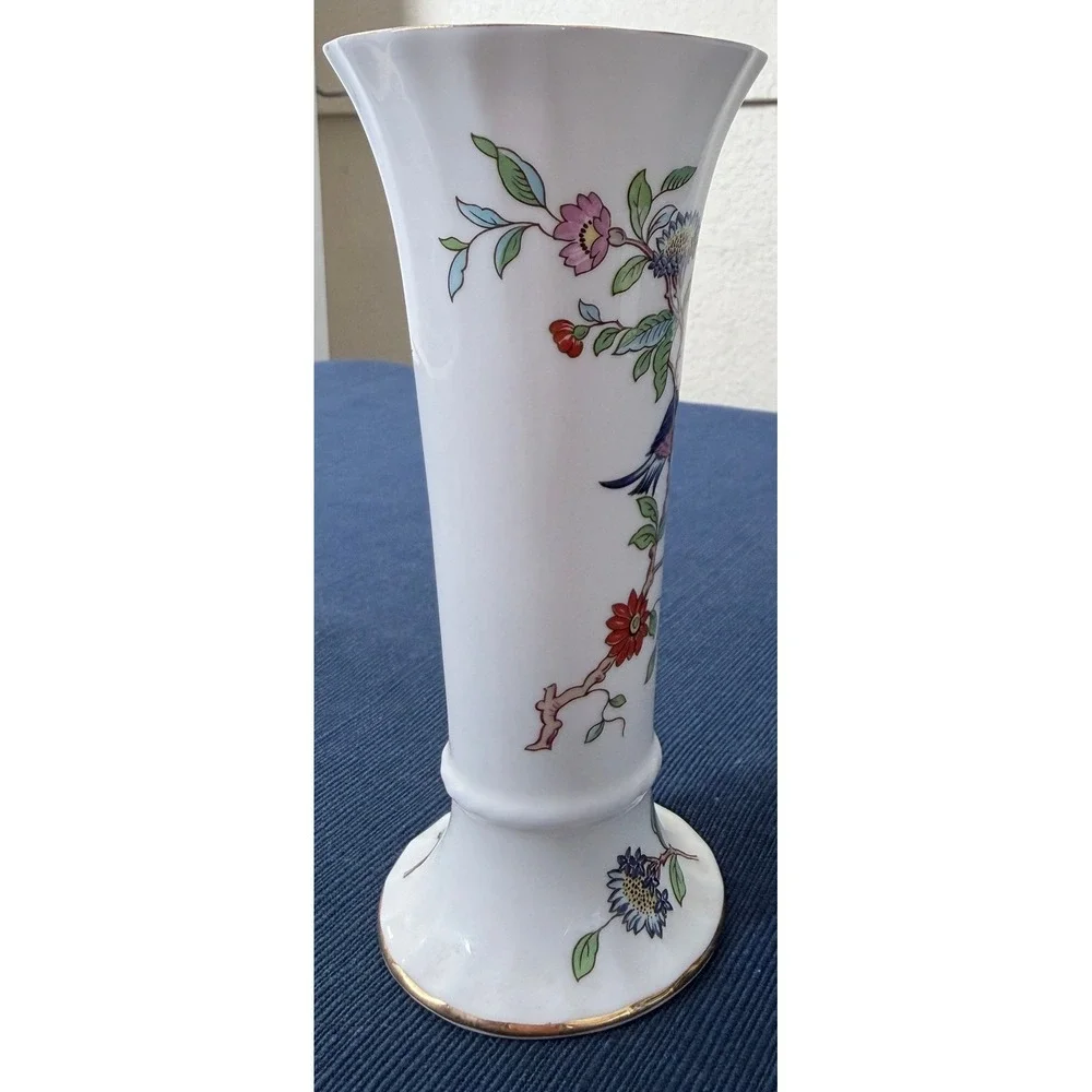 Aynsley Pembroke Bud Vase Bone China Bird Floral Gold Trim English Regencycore